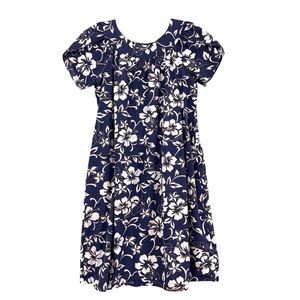 HILO HATTIE Hawaiian Originals Blue‎ and White Hibiscus Dress Womens Size L